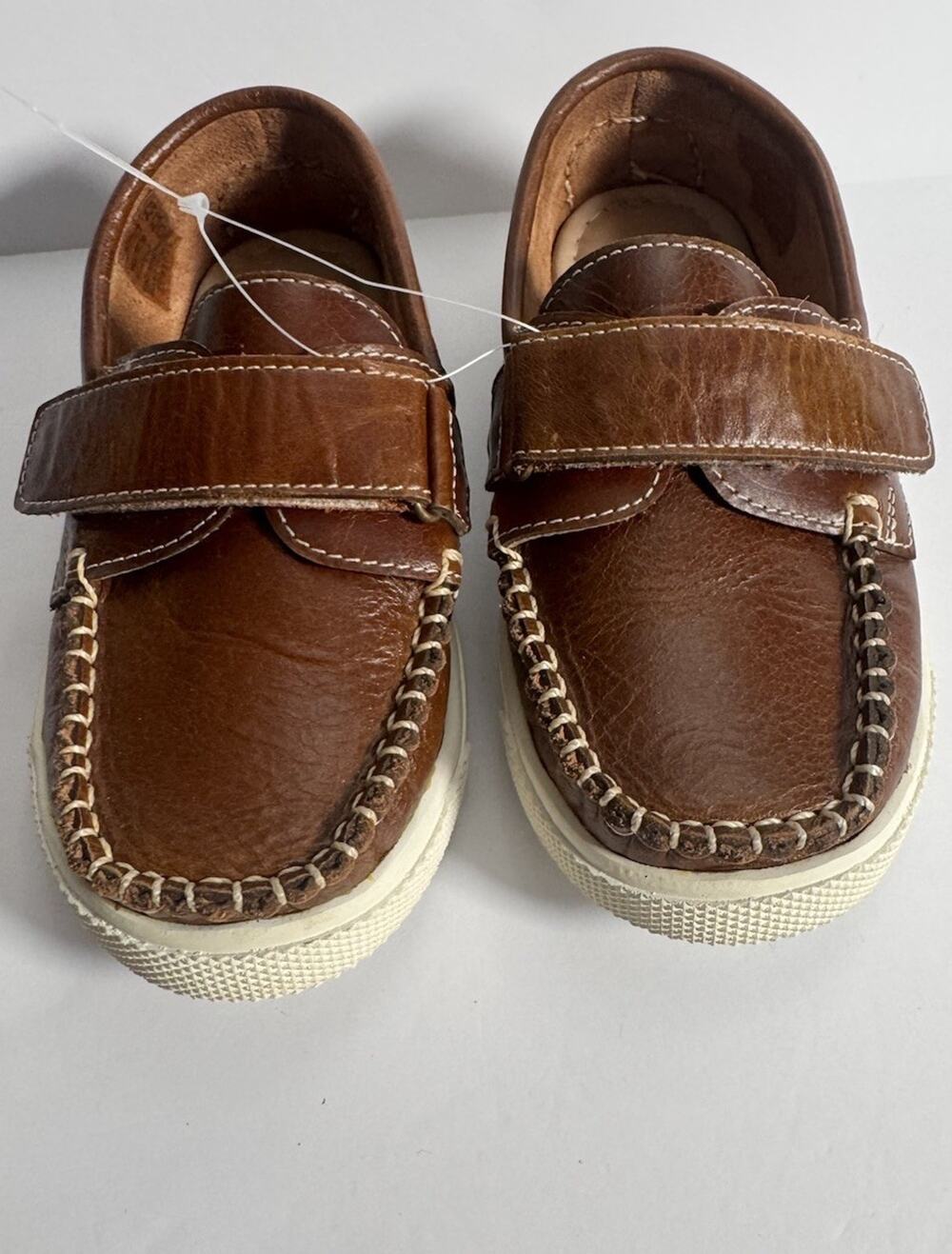 Elephantito Kids Brown Leather Hook & Loop Loafers Moccasins Toddler Size 10